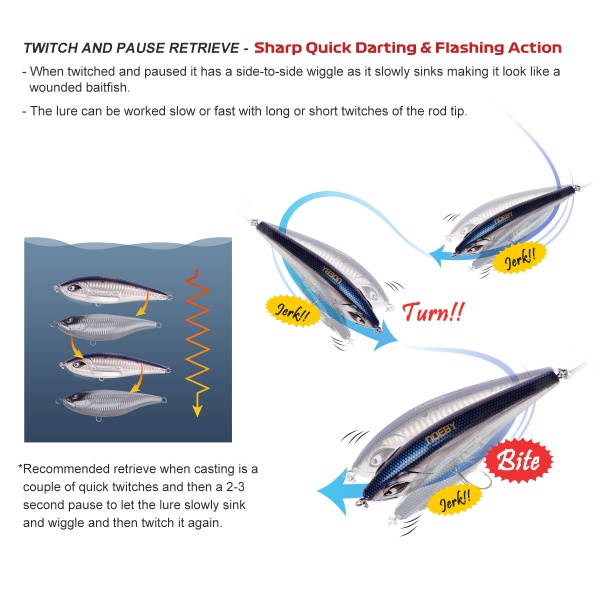 Noeby Inshore Twitchbait Fishing Lure 115mm 38g Sinking Pencil